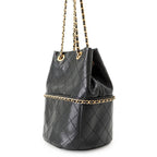 Chanel Chain Shoulder Bag CC Logo Quilted Around Shiny Lambskin Black — view 2