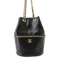 Chanel Chain Shoulder Bag CC Logo Quilted Around Shiny Lambskin Black