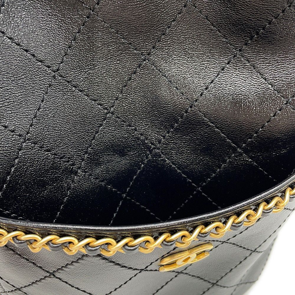 Chanel Chain Shoulder Bag CC Logo Quilted Around Shiny Lambskin Black — view 8