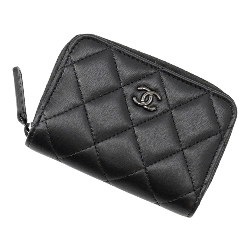 Chanel Coin Purse Quilted CC Logo Classic Zip Lambskin Wallet Black