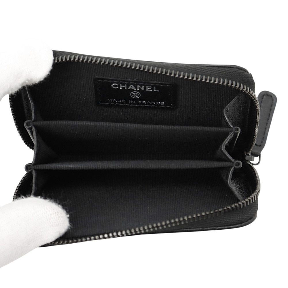 Chanel Coin Purse Quilted CC Logo Classic Zip Lambskin Wallet Black — view 4