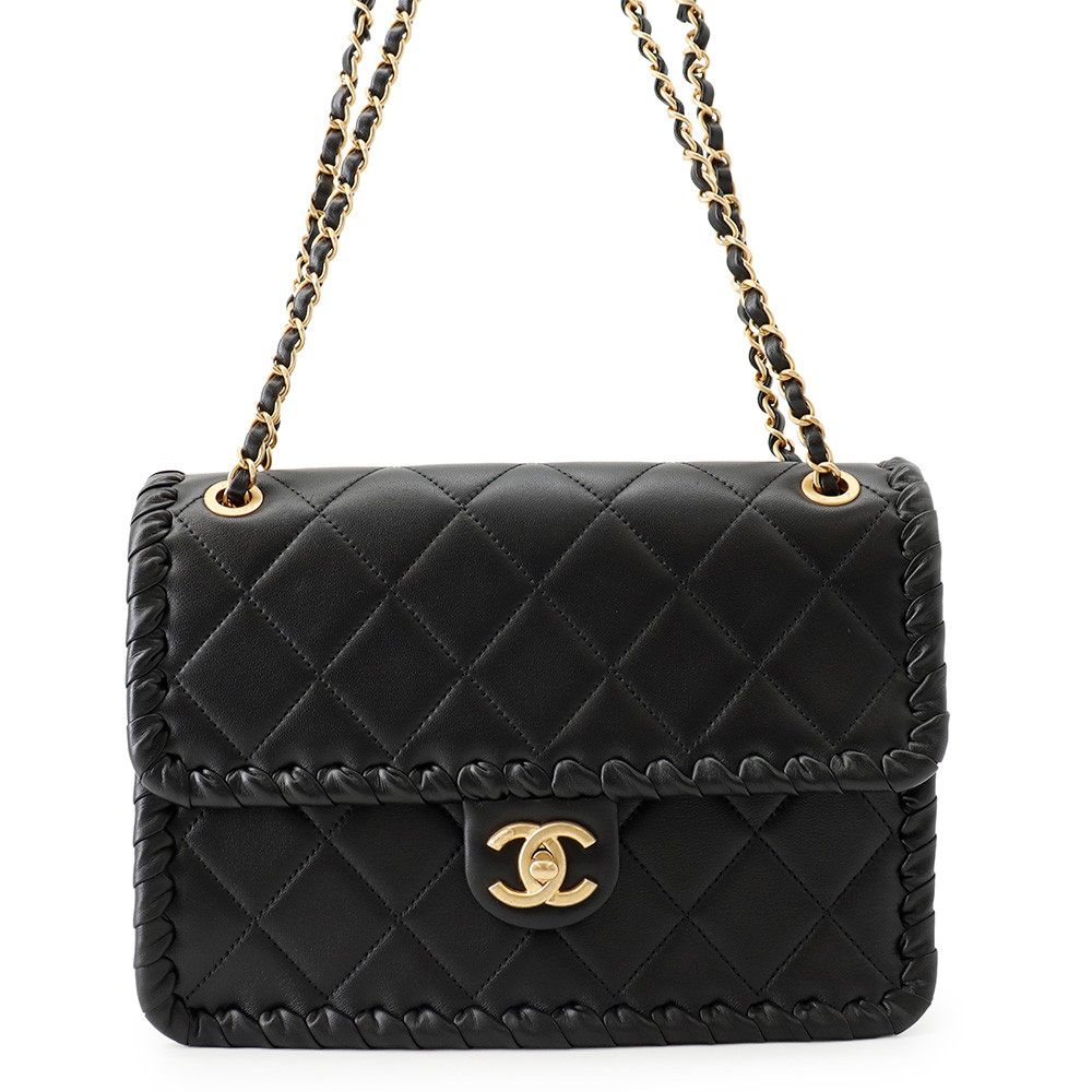 Chanel Chain Shoulder Bag Quilted CC Logo Single Flap Black