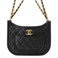 Chanel Chain Shoulder Bag Quilted CC Logo Hobo Calfskin Black