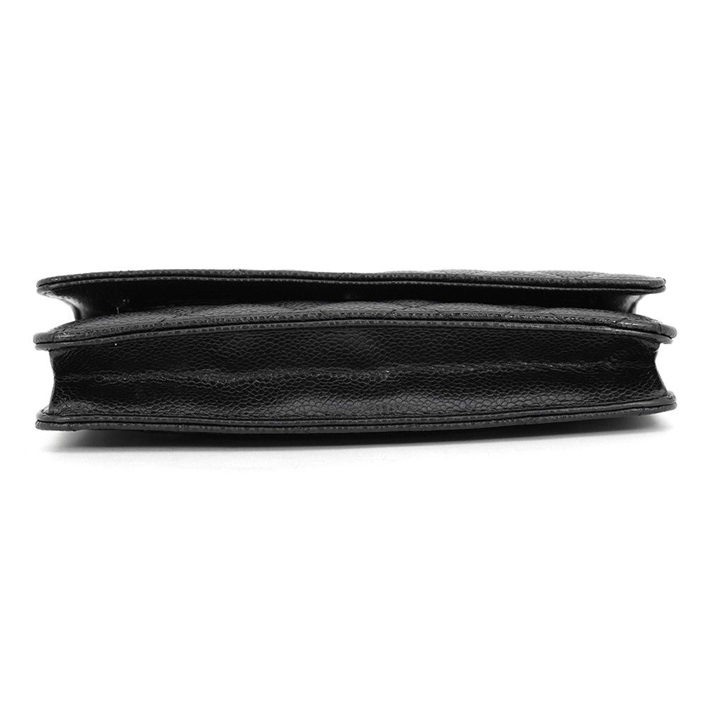 Chanel Chain Wallet Classic Quilted CC Logo Caviar Leather Black Shoulder Bag — view 3