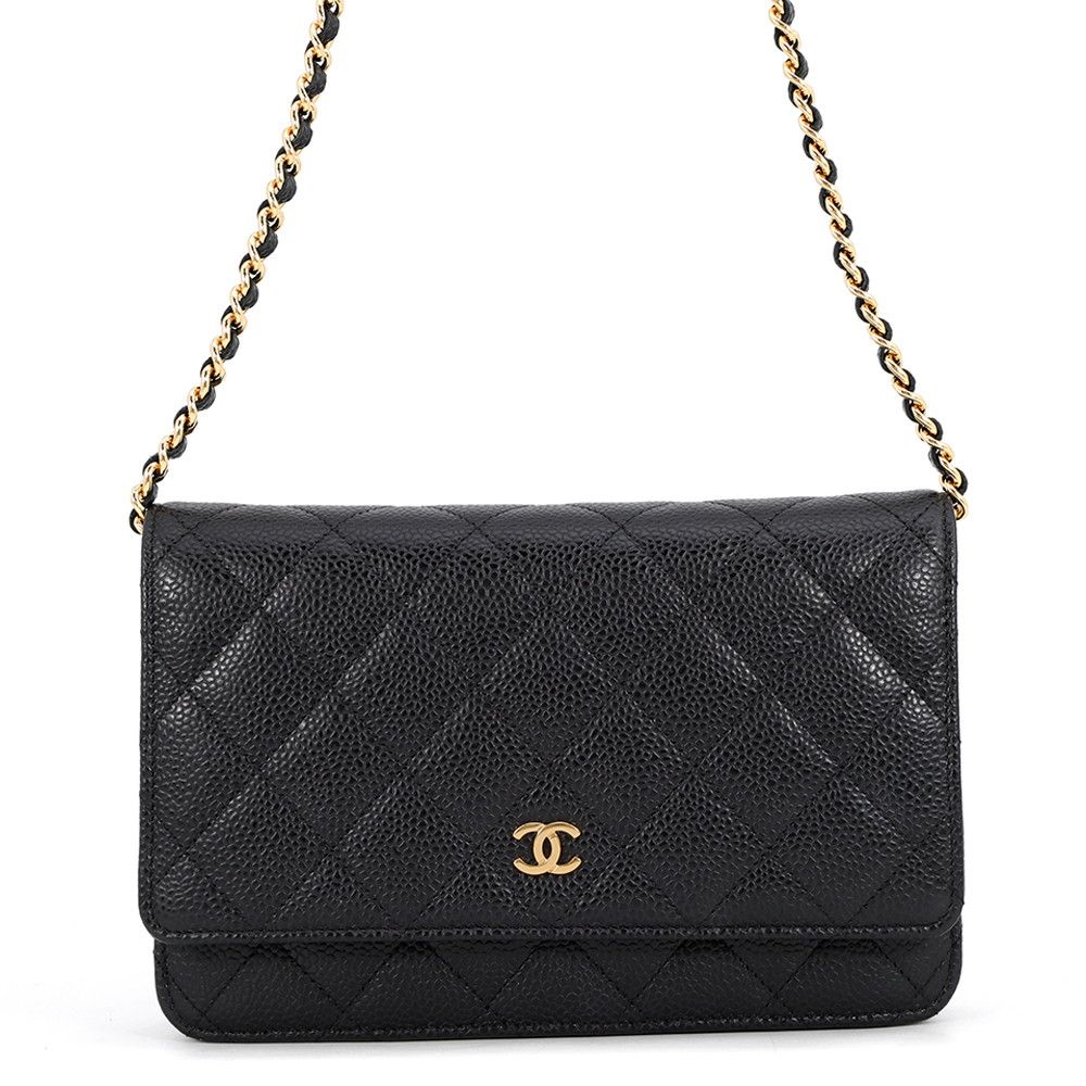 Chanel Chain Wallet Classic Quilted CC Logo Caviar Leather Black Shoulder Bag