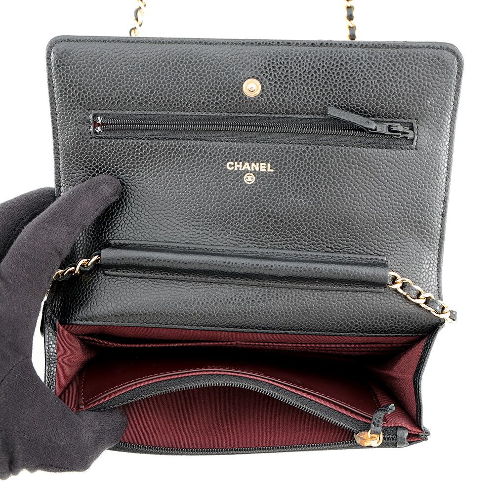 Chanel Chain Wallet Classic Quilted CC Logo Caviar Leather Black Shoulder Bag — view 6