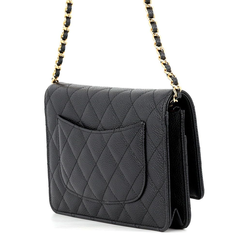 Chanel Chain Wallet Classic Quilted CC Logo Caviar Leather Black Shoulder Bag — view 2