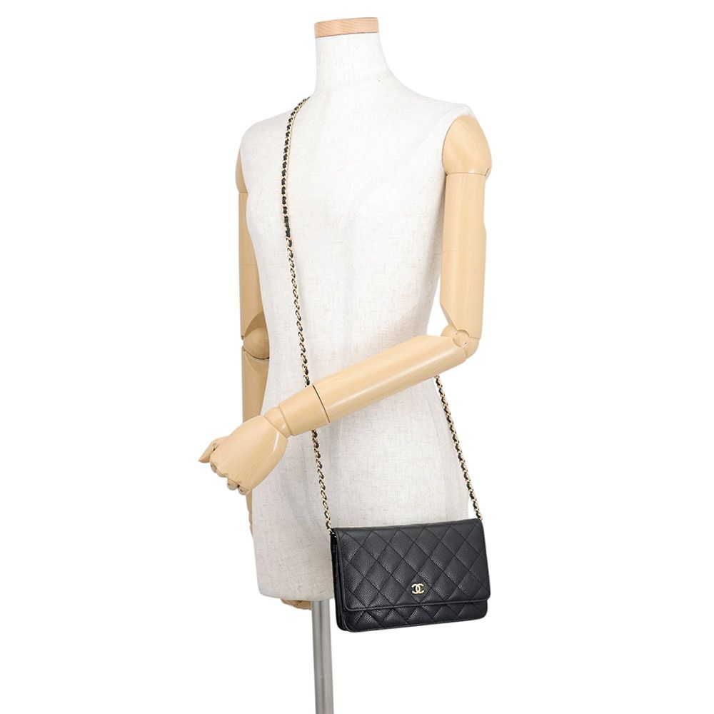 Chanel Chain Wallet Classic Quilted CC Logo Caviar Leather Black Shoulder Bag — view 4