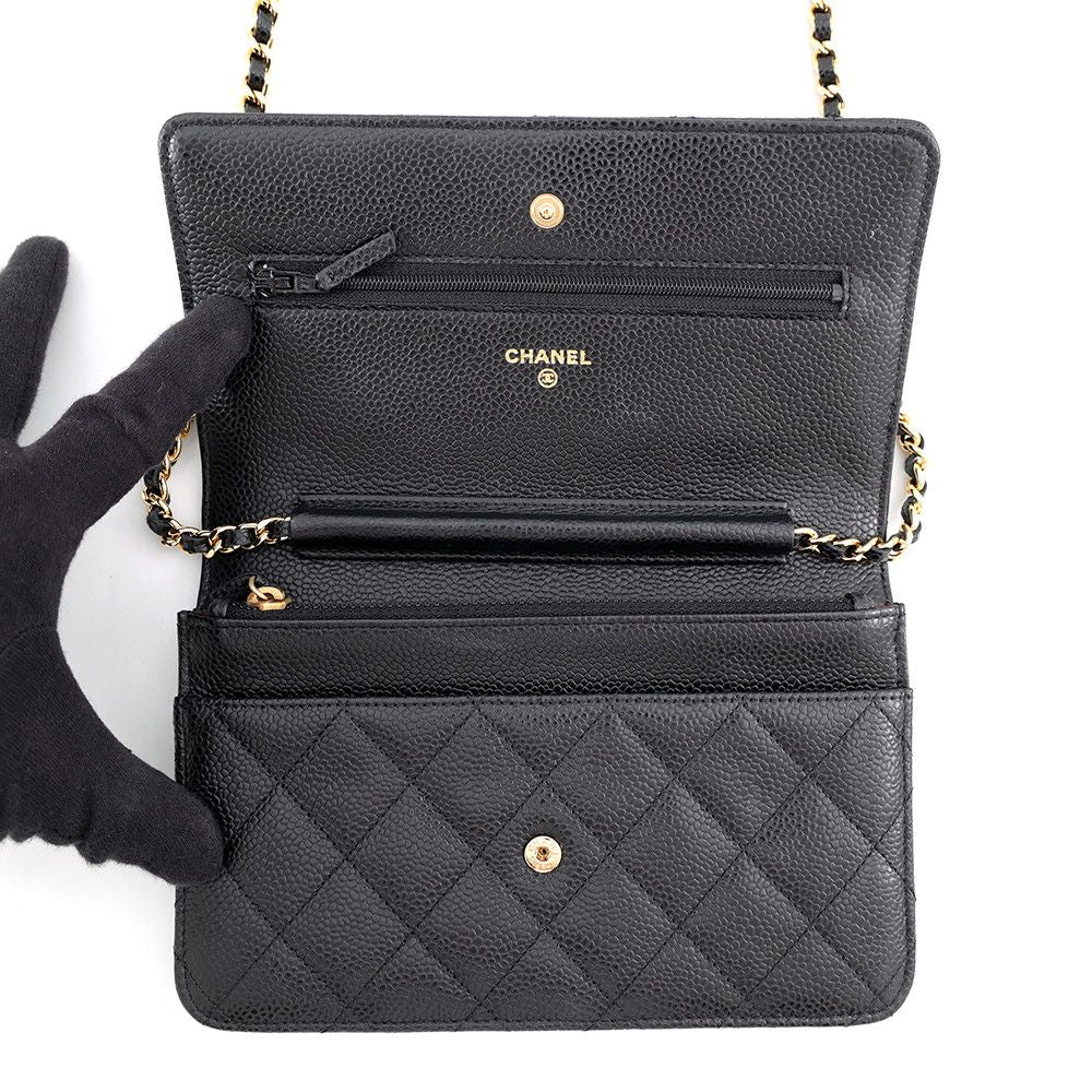 Chanel Chain Wallet Classic Quilted CC Logo Caviar Leather Black Shoulder Bag — view 5