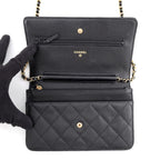 Chanel Chain Wallet Classic Quilted CC Logo Caviar Leather Black Shoulder Bag — view 5
