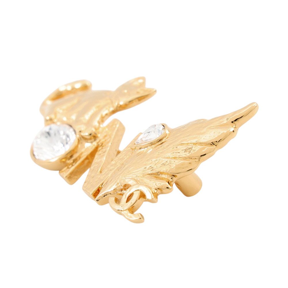 Chanel Brooch CC Logo Cat Feather Crystal — view 2
