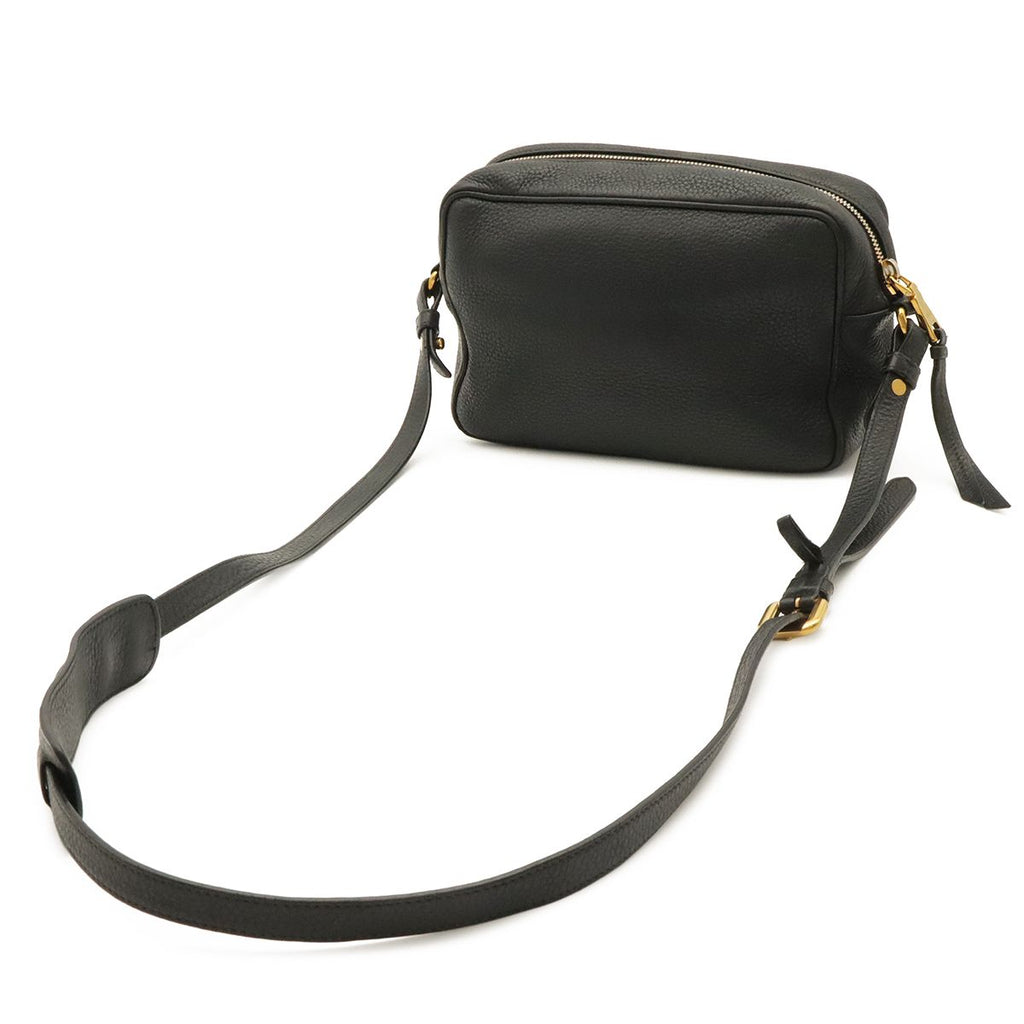 Prada Logo Vitello Daino Shoulder Bag Pochette Crossbody Leather Nero Black Gold — view 2