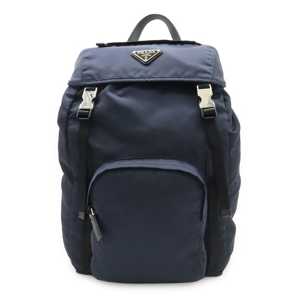 Prada Backpack Shoulder Bag Nylon Leather Blue Nero Black Silver