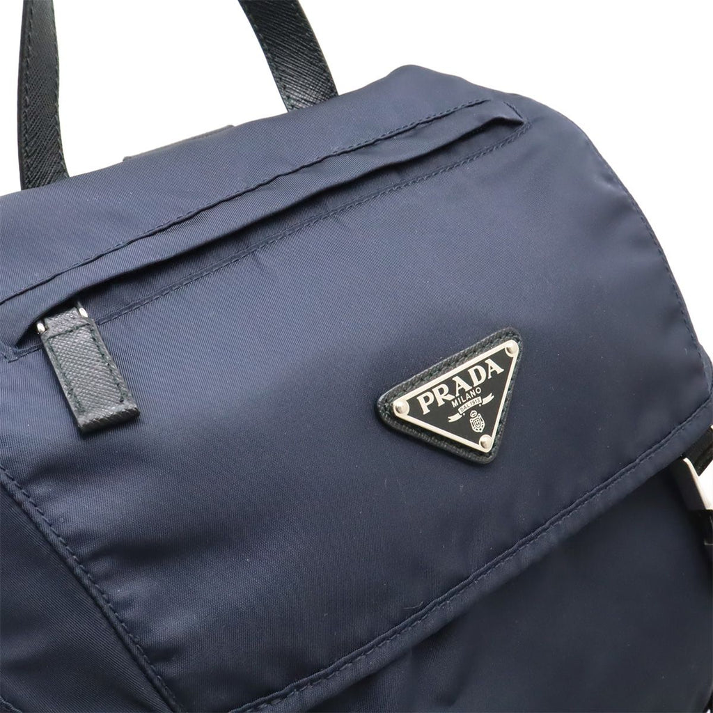 Prada Backpack Shoulder Bag Nylon Leather Blue Nero Black Silver — view 7
