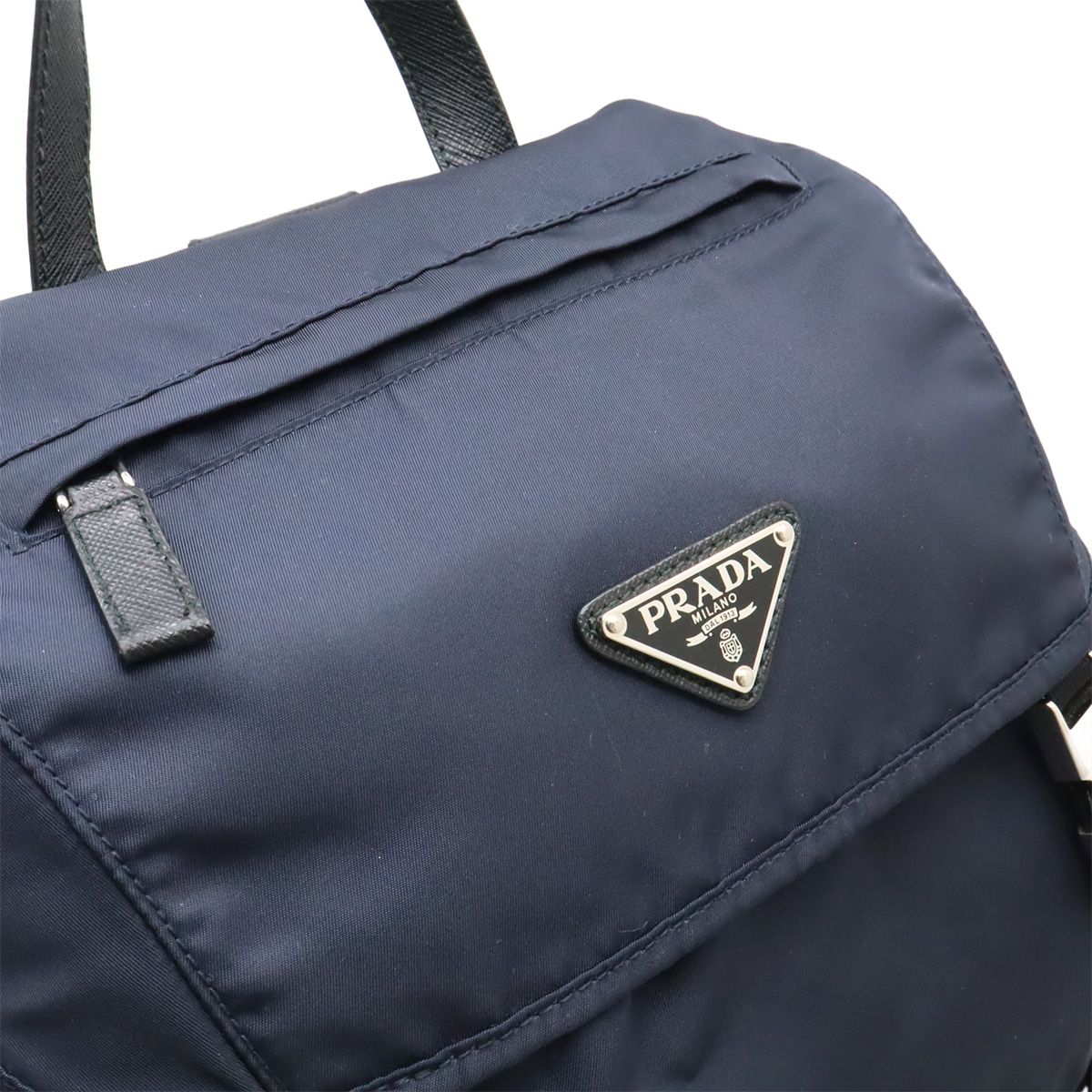 Prada Backpack Shoulder Bag Nylon Leather Blue Nero Black Silver — view 7