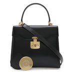 Gucci Ladylock Flap 2-Way Shoulder Bag Crossbody Leather Black Gold