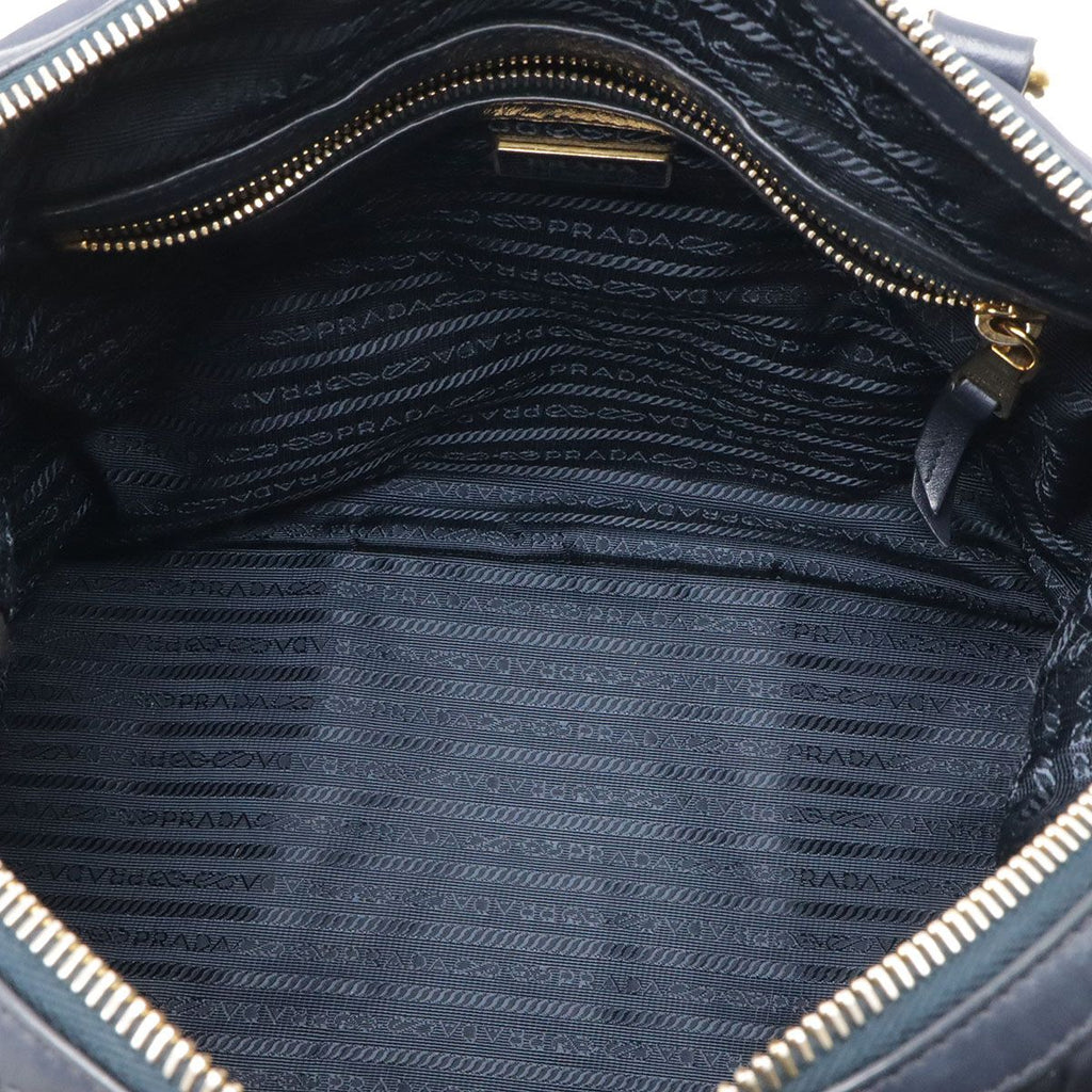 Prada Tote Shoulder Bag 2-Way Nylon Leather Navy Gold — view 7