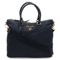 Prada Tote Shoulder Bag 2-Way Nylon Leather Navy Gold