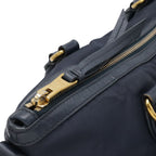 Prada Tote Shoulder Bag 2-Way Nylon Leather Navy Gold — view 4