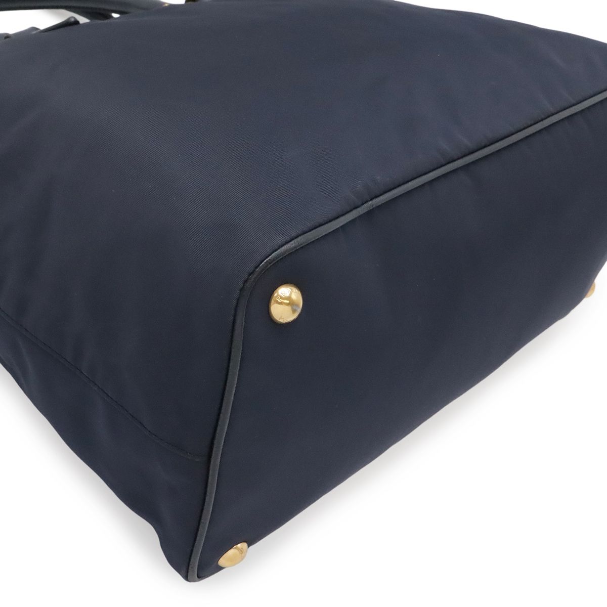 Prada Tote Shoulder Bag 2-Way Nylon Leather Navy Gold — view 3