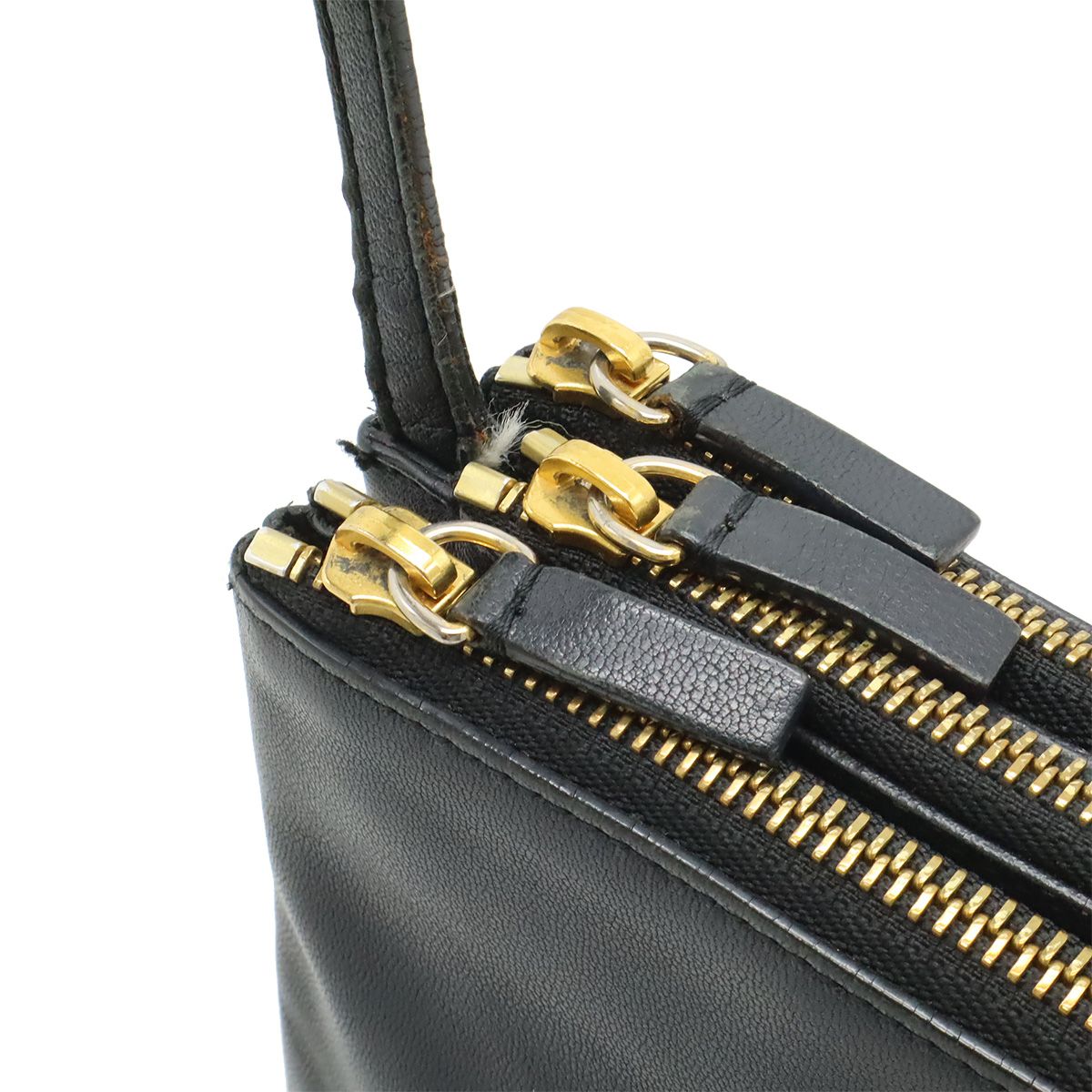 Celine Trio Large Shoulder Bag Pochette Crossbody Pouch Leather Black Gold — view 6
