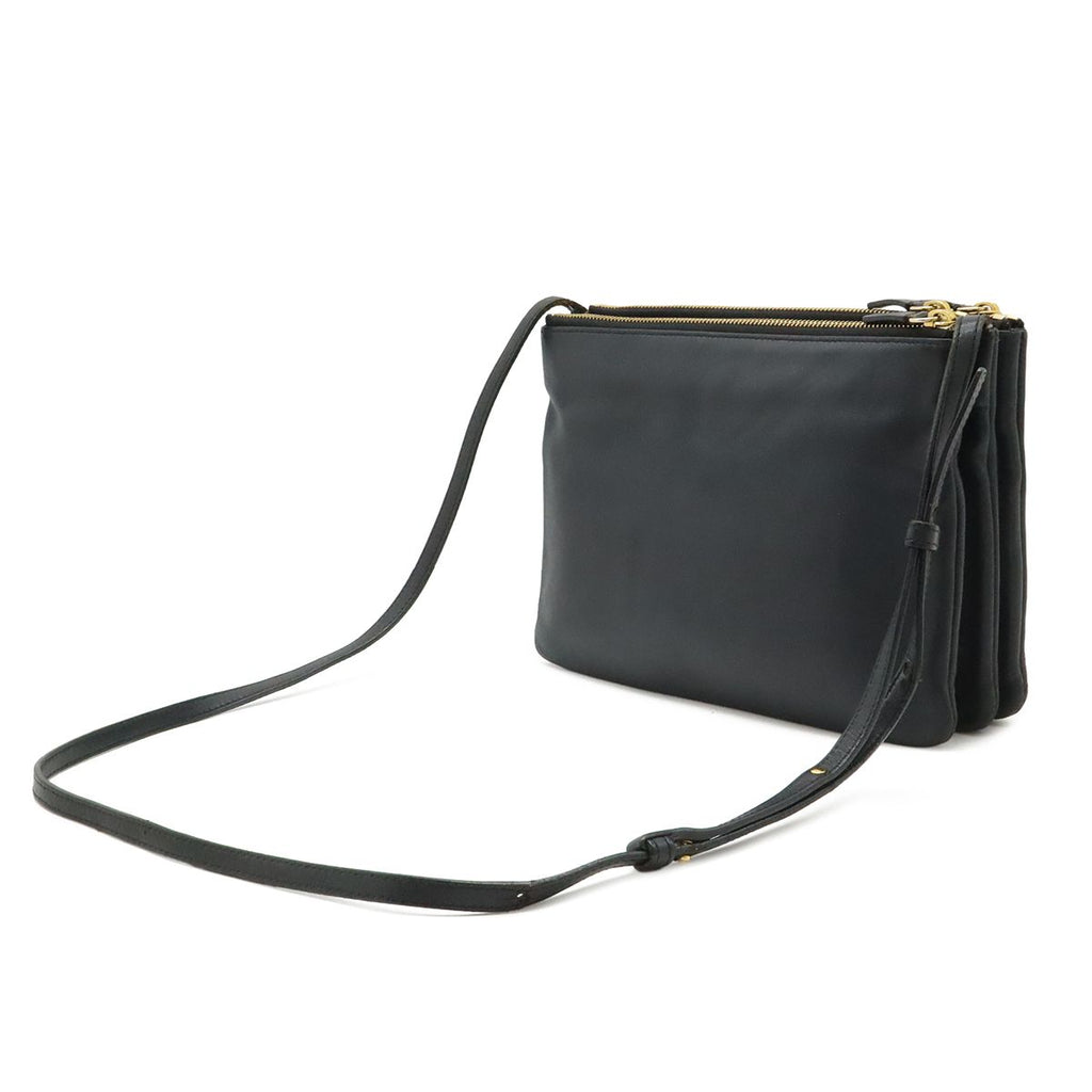 Celine Trio Large Shoulder Bag Pochette Crossbody Pouch Leather Black Gold — view 2