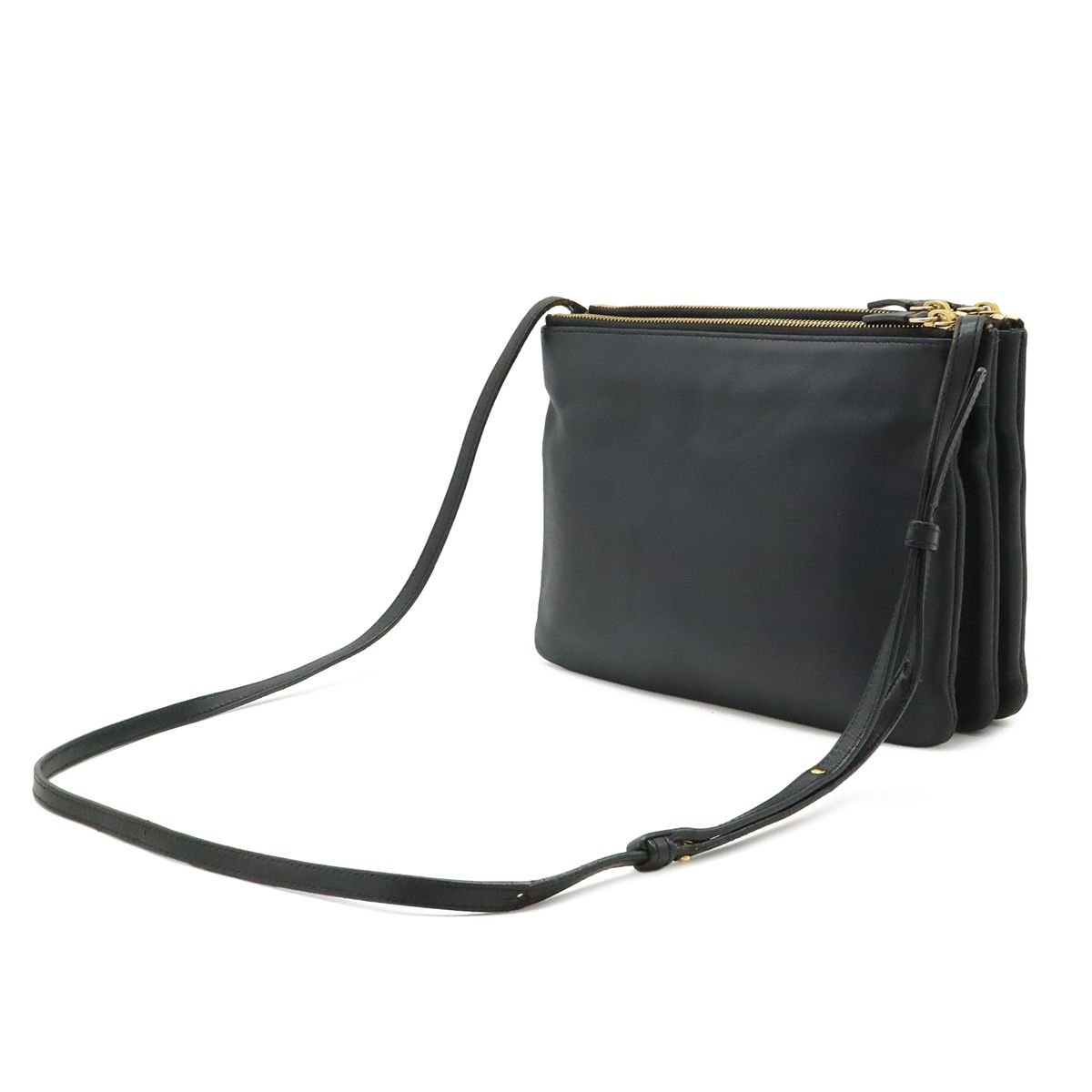 Celine Trio Large Shoulder Bag Pochette Crossbody Pouch Leather Black Gold — view 2
