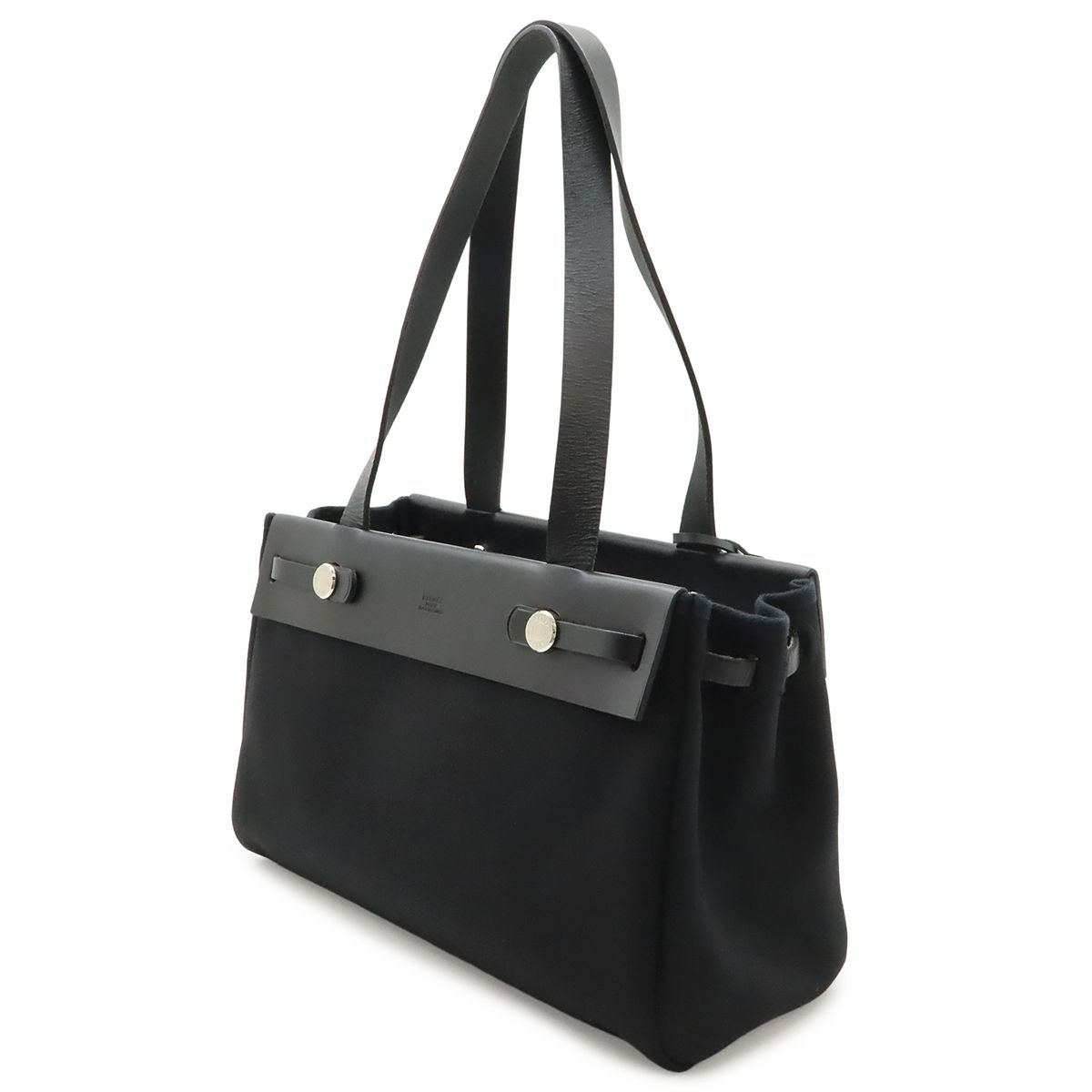 Hermes Herbag Cabas PM Tote Shoulder Bag Toile H GM Natural Black — view 2