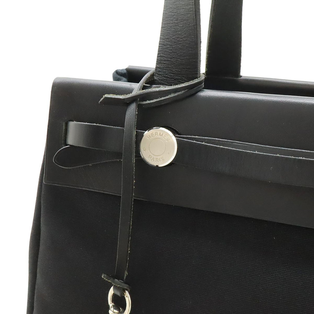 Hermes Herbag Cabas PM Tote Shoulder Bag Toile H GM Natural Black — view 7