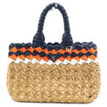 Prada Triangle Logo Basket Bag Handbag Black Brown Orange Raffia