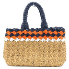 Prada Triangle Logo Basket Bag Handbag Black Brown Orange Raffia — view 2