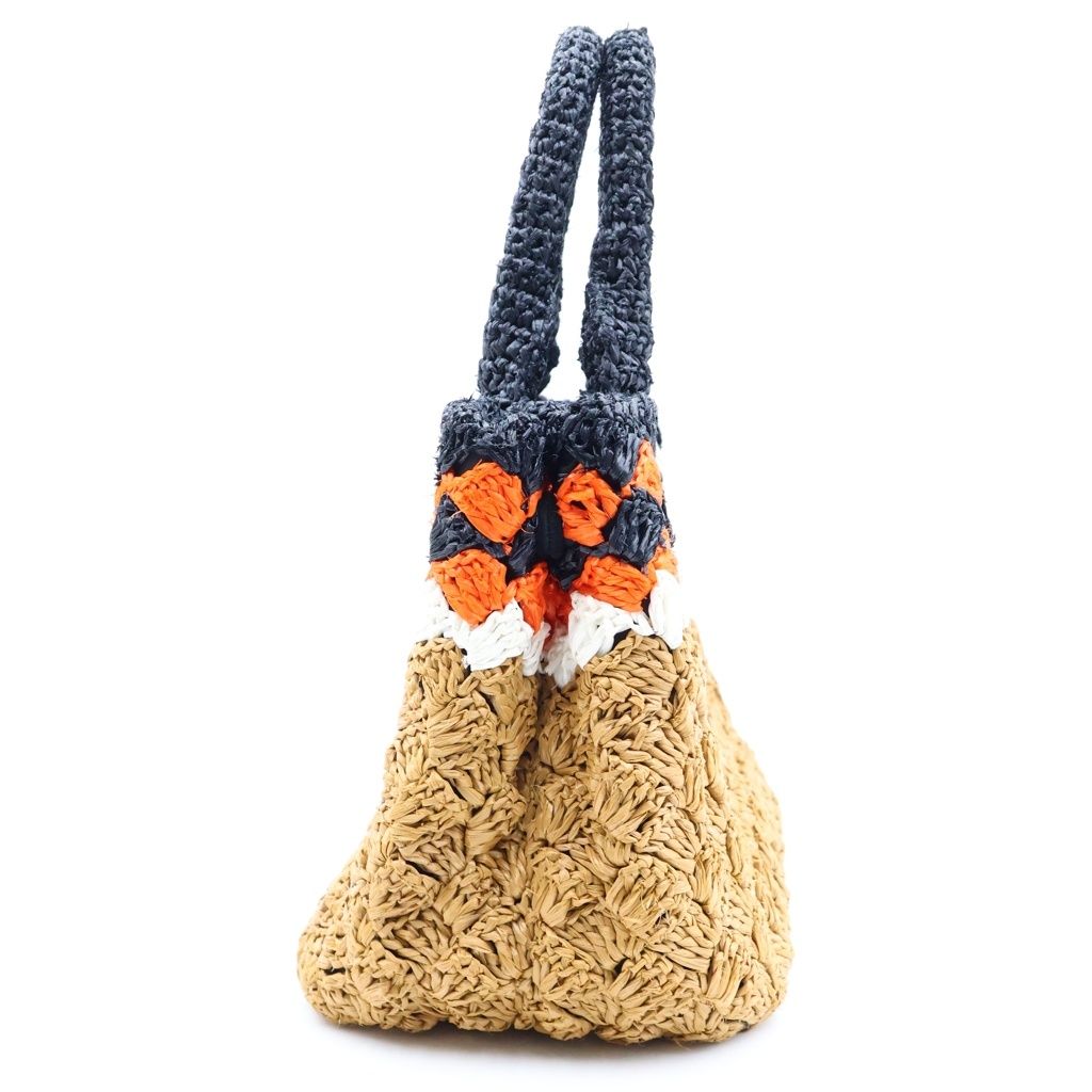 Prada Triangle Logo Basket Bag Handbag Black Brown Orange Raffia — view 3