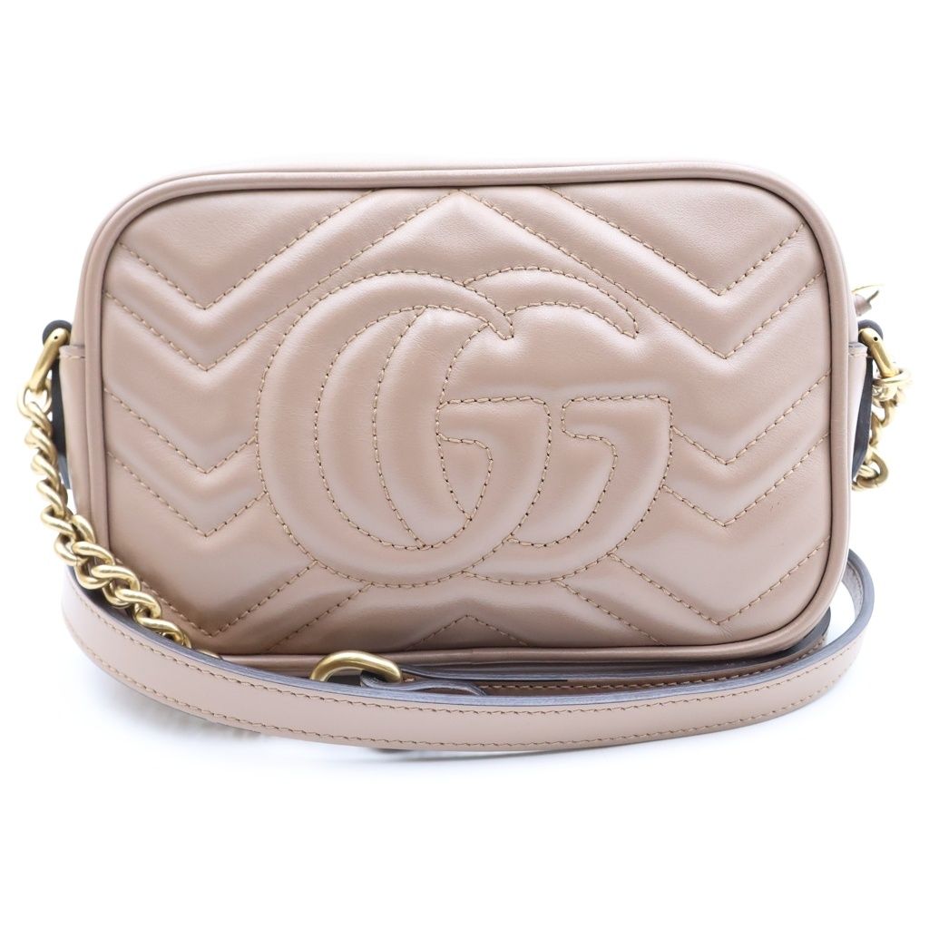 Gucci GG Marmont Mini Shoulder Bag Rose Pink Leather Gold — view 2