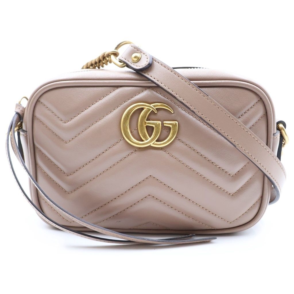 Gucci GG Marmont Mini Shoulder Bag Rose Pink Leather Gold