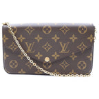 Louis Vuitton Monogram Pochette Felicie Leather Chain Shoulder Bag Wallet Gold