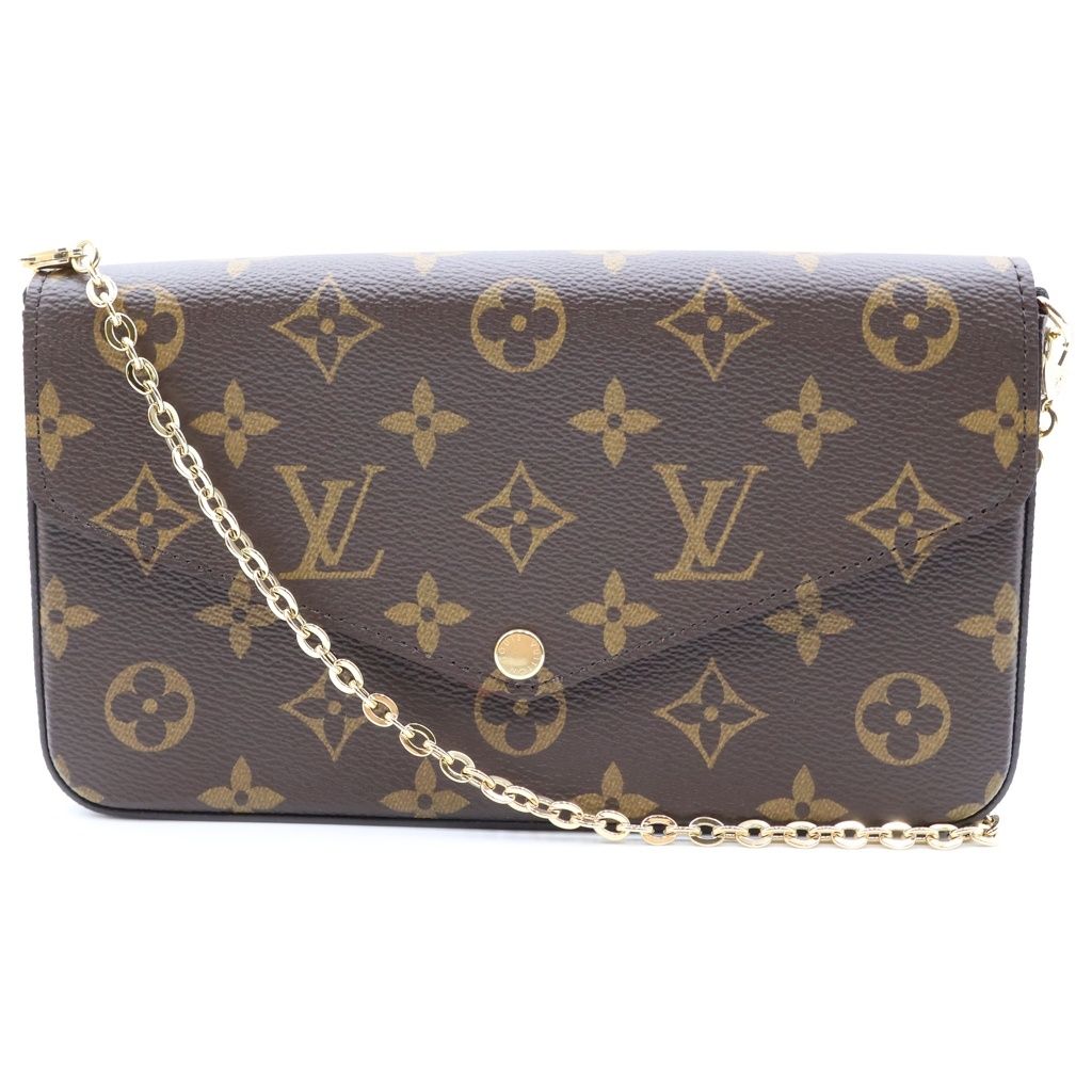 Louis Vuitton Monogram Pochette Felicie Leather Chain Shoulder Bag Wallet Gold