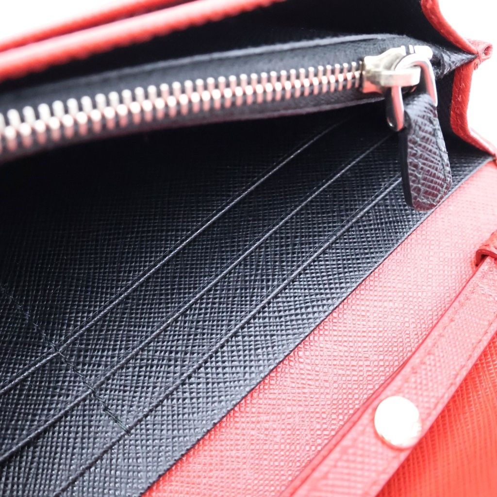 Prada Saffiano Perforated Stud Chain Wallet Red Shoulder Bag — view 5