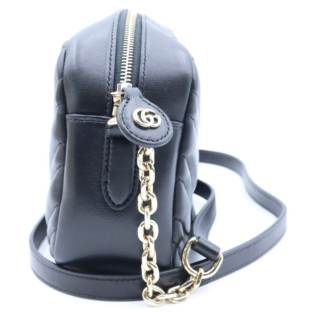 Gucci GG Marmont Quilted Nappa Leather Small Camera Bag Chain Cross Gold Black — view 3