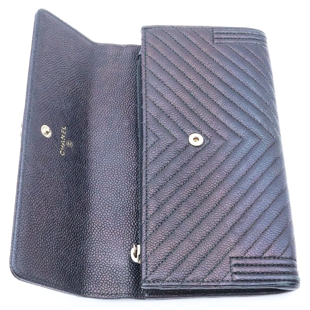 Chanel Boy Wallet Card Case Black Caviar Leather Gold — view 6