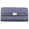 Chanel Boy Wallet Card Case Black Caviar Leather Gold