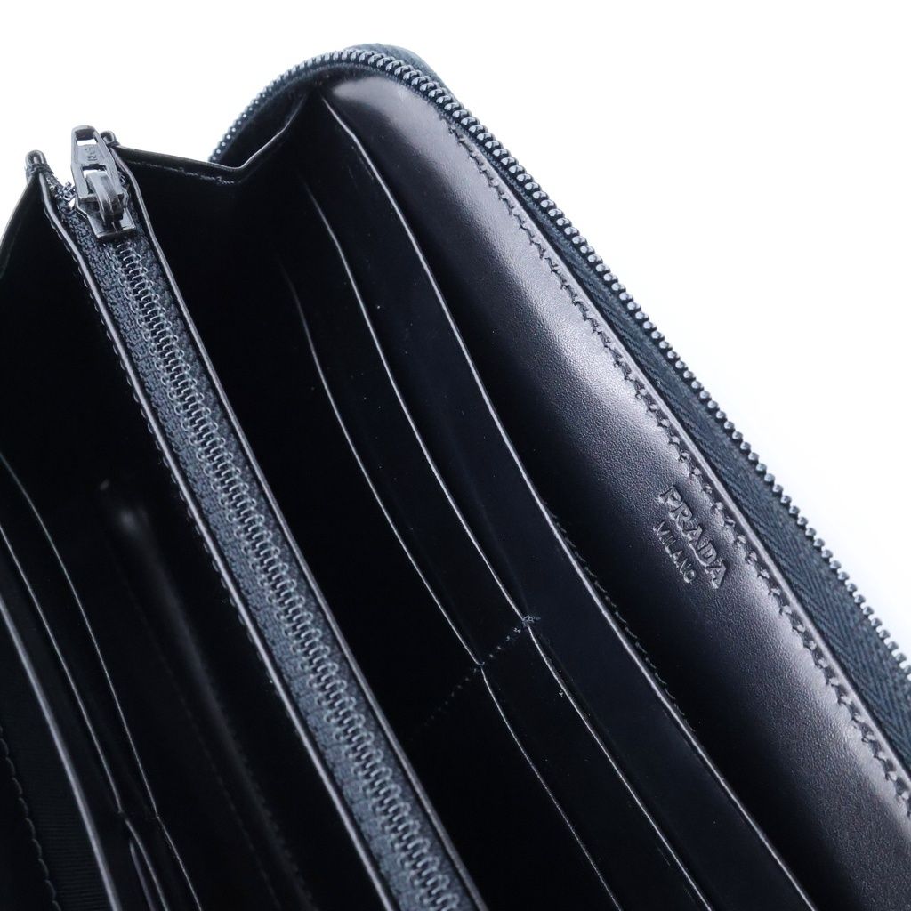 Prada Logo Zip Around Wallet Black Leather — view 6