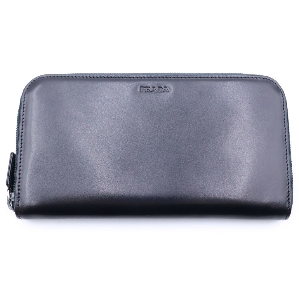 Prada Logo Zip Around Wallet Black Leather