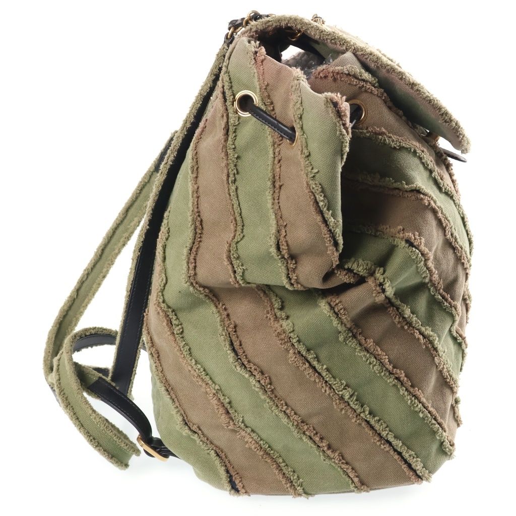 Chanel CC Logo Quilted Slash Quilt Canvas Chain Shoulder Backpack Gold Khaki — view 3