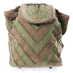 Chanel CC Logo Quilted Slash Quilt Canvas Chain Shoulder Backpack Gold Khaki