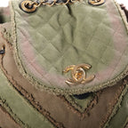 Chanel CC Logo Quilted Slash Quilt Canvas Chain Shoulder Backpack Gold Khaki — view 6