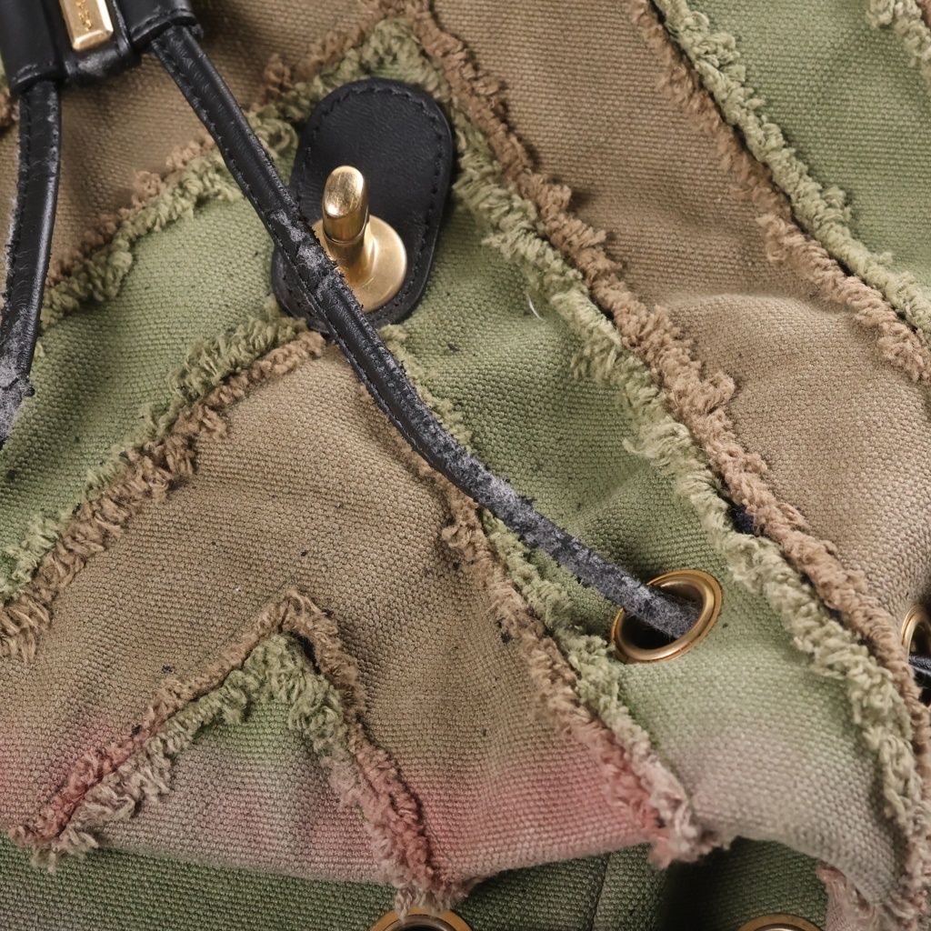 Chanel CC Logo Quilted Slash Quilt Canvas Chain Shoulder Backpack Gold Khaki — view 7