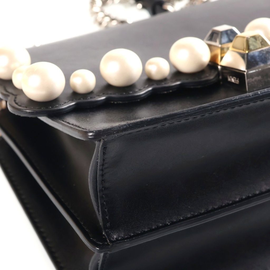 Fendi Canai Mini Pearl Chain Shoulder Bag Back Black — view 5