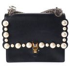 Fendi Canai Mini Pearl Chain Shoulder Bag Back Black