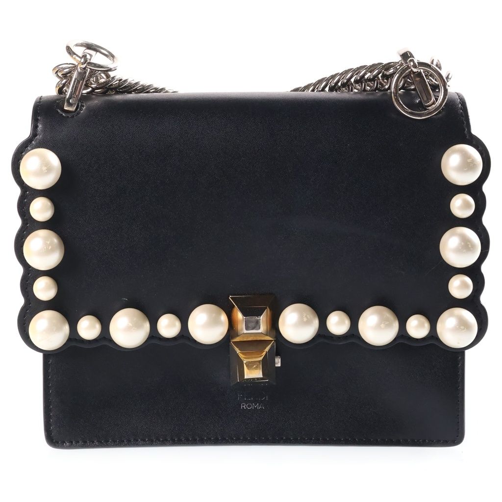 Fendi Canai Mini Pearl Chain Shoulder Bag Back Black