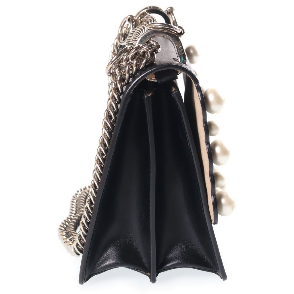 Fendi Canai Mini Pearl Chain Shoulder Bag Back Black — view 3